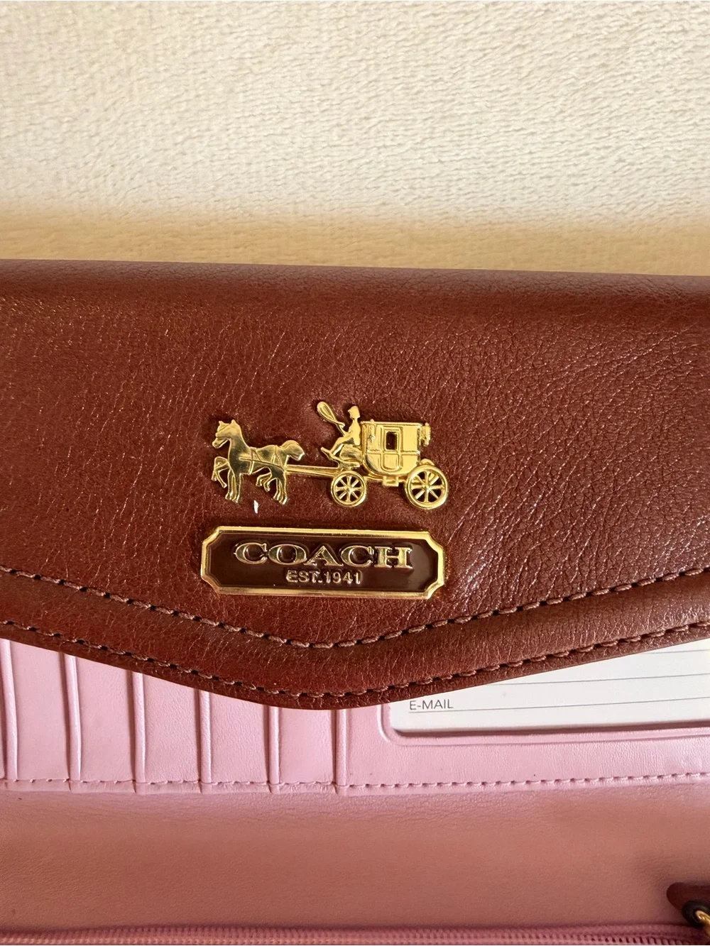 Coach Leather Continental Wallet in Rich Chestnut Brown with Gold Hardware